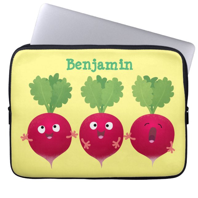Capa Para Notebook Rabanetes cúbicos cantando legumes trio (Frente)