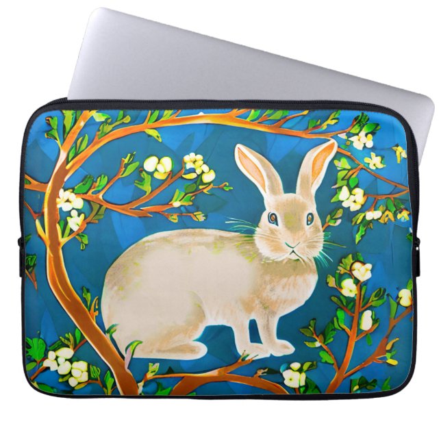 Capa Para Notebook Rabbit selvagem e ramificações de flores (Frente)