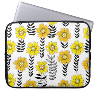 Capa Para Notebook Rabiscos de margarida em amarelo e preto