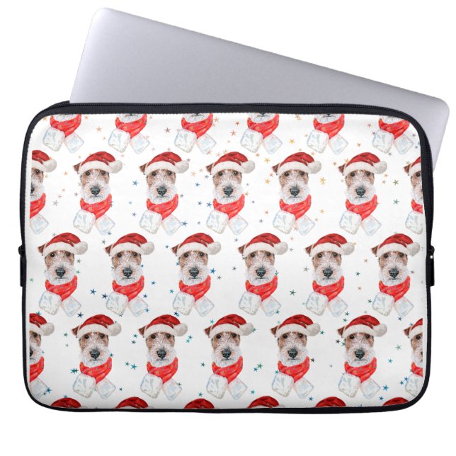 Capa Para Notebook Raça de Cão Wire Fox Terrier Estrelas de Natal (Frente)
