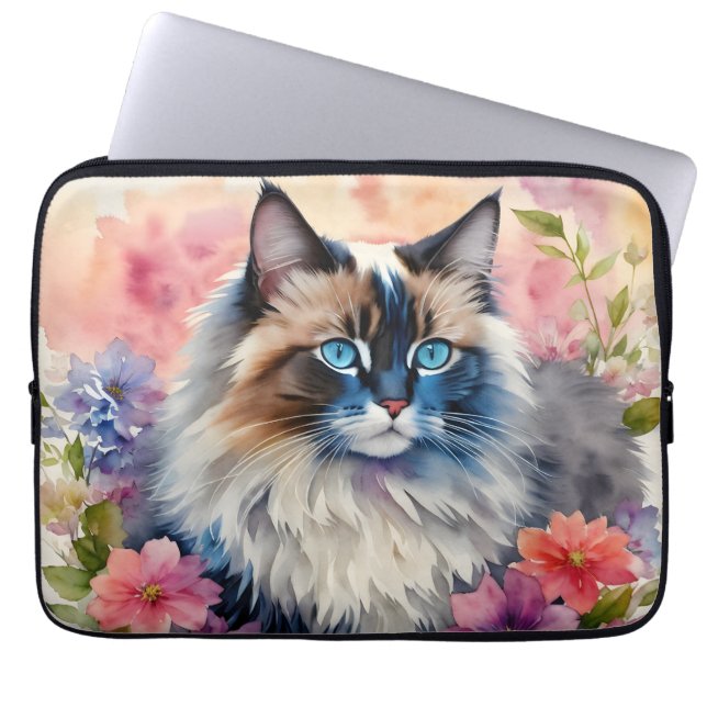 Capa Para Notebook Ragdoll Cat Retrato Floral (Frente)