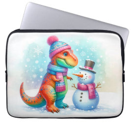 Capa Para Notebook Rainbow Dino Winter Wonderland
