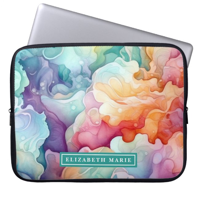 Capa Para Notebook Rainbow Watercolor Splash Name Modelo (Frente)