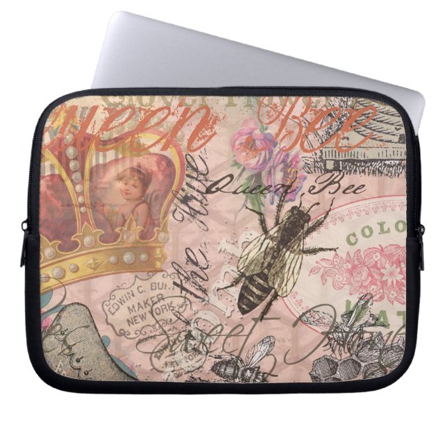 Capa Para Notebook Rainha Abelha Vintage Colagem Bonita (Frente)