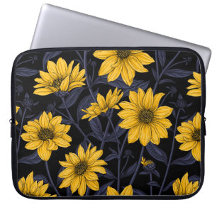 Capa Para Notebook Raízes solares, girassol selvagem, amarelo e azul