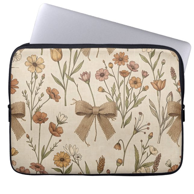 Capa Para Notebook Ramalhete de Flores Silvestres Rústicas com Laços  (Frente)