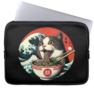 Capa Para Notebook Ramen de Gato Arte Japonês Estilo Vintage