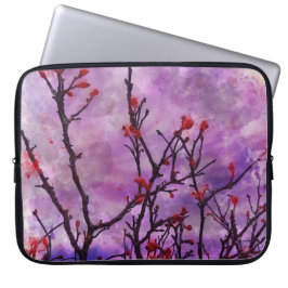 Capa Para Notebook Ramificações Escuras Com Buds Vermelhos Ca Água