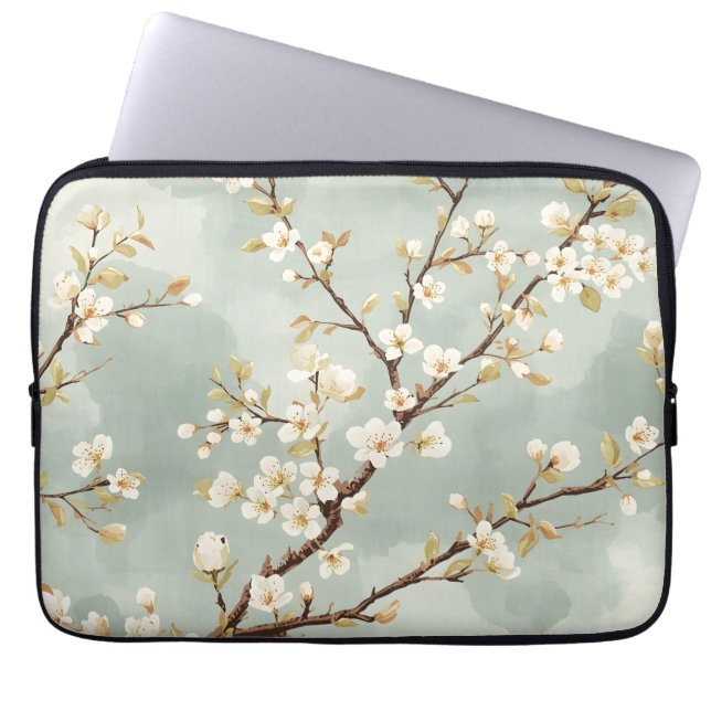 Capa Para Notebook Ramo Botânico de Flor Branca Delicada (Frente)