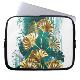 Capa Para Notebook Ramo com folhas douradas Ginko Biloba