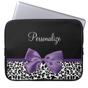 Capa Para Notebook Rapariga Leopardo Imprime Bonito Fita Roxa Com Nom
