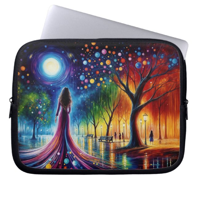 Capa Para Notebook Rapariga surreal fantasia parque lunar arco-íris (Frente)