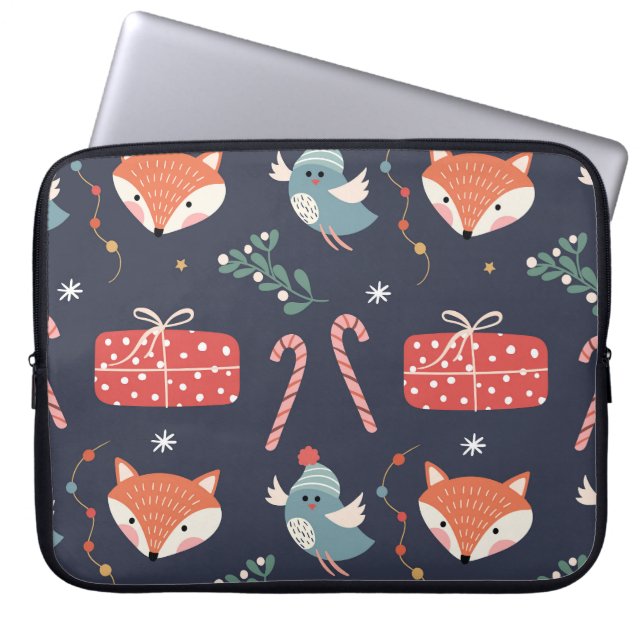 Capa Para Notebook Raposas e presentes: padrão perfeito para o Natal (Frente)