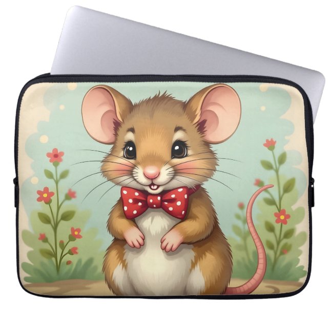 Capa Para Notebook Ratinho fofo e adorável com gravata (Frente)
