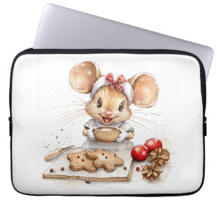 Capa Para Notebook Rato de chef de Natal bonito