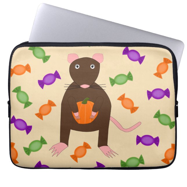 Capa Para Notebook Rato de Halloween e Abóbora (Frente)