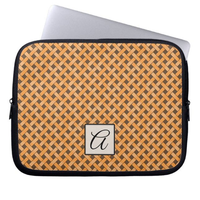 Capa Para Notebook Rattan Amarelo Tecido no Marrom Personalizado com  (Frente)
