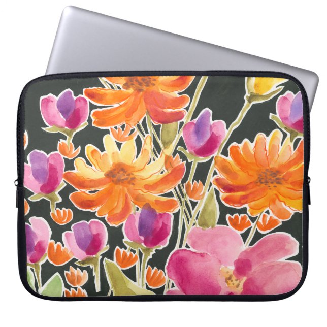 Capa Para Notebook Recolha esplêndida - Flores Rosa e Laranja (Frente)