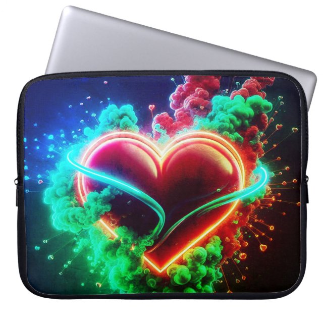Capa Para Notebook Red and Green Valentine Heart on Electronics Bag (Frente)