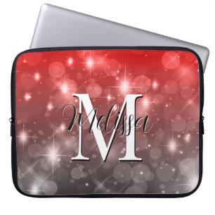 Capa Para Notebook Red & Cinza Bokeh Modern Monogramle Sparkle