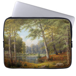 Capa Para Notebook Red Deer by the Forest Pond