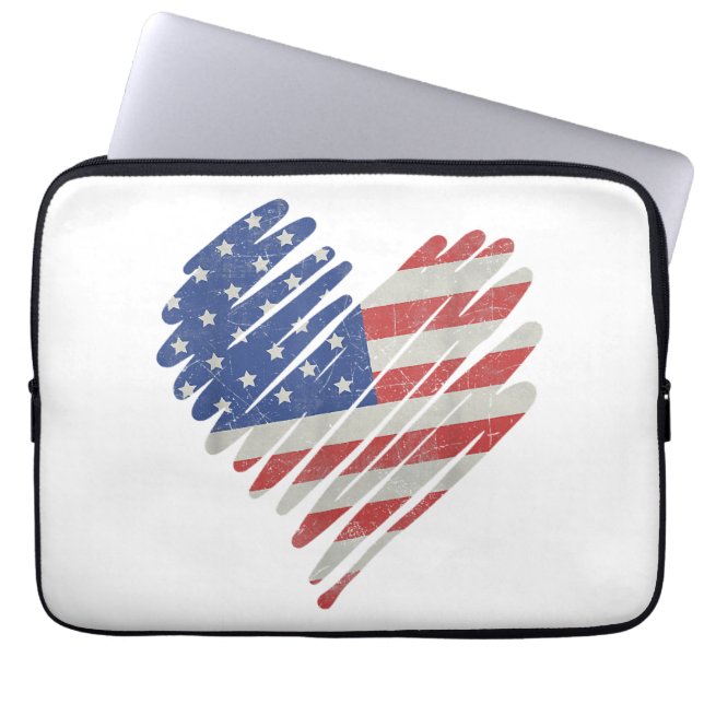 Capa Para Notebook Red Flag Heart Red White Cute 4 de julho (Frente)
