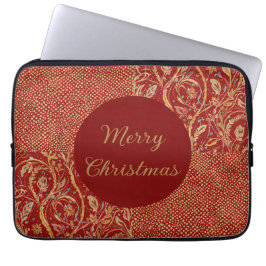 Capa Para Notebook Red Gold Pixels and Flowers, Gold Merry Christmas