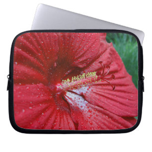 Capa Para Notebook Red Hibiscus com Gotas de Chuva