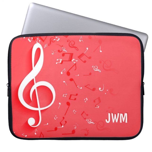 Capa Para Notebook Red Music Notes e Monograma Personalizado (Frente)