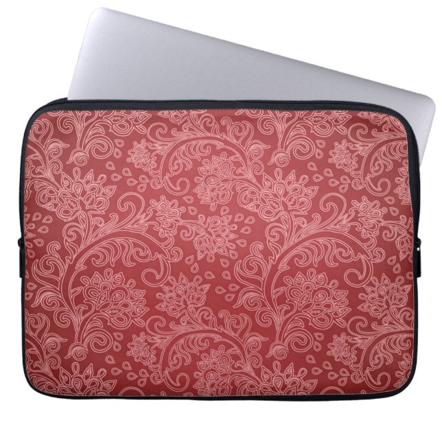 Capa Para Notebook Red Paisley Damask Designer Floral Classic (Frente)