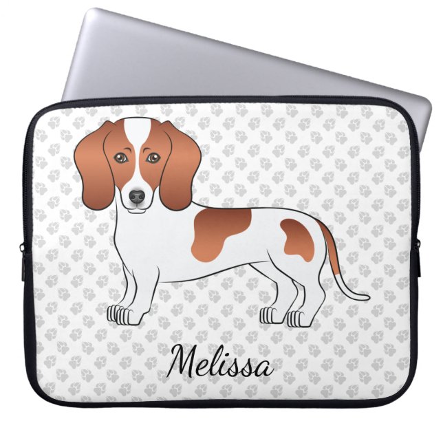 Capa Para Notebook Red Pied Smooth Coat Dachshund Cartoon Dog & Text (Frente)