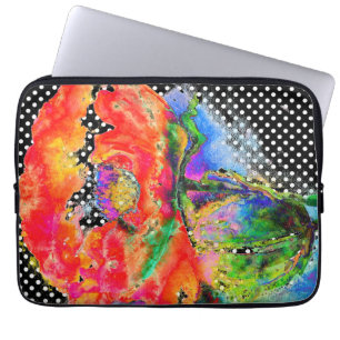 Capa Para Notebook Red Poppy preto e branco pontos de polca