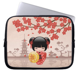 Capa Para Notebook Red Sakura Kokeshi Doll - Geisha Japonês