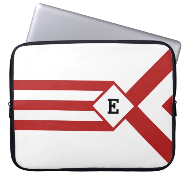 Capa Para Notebook Red Stripes e Chevrons com Monograma em Branco (Frente)