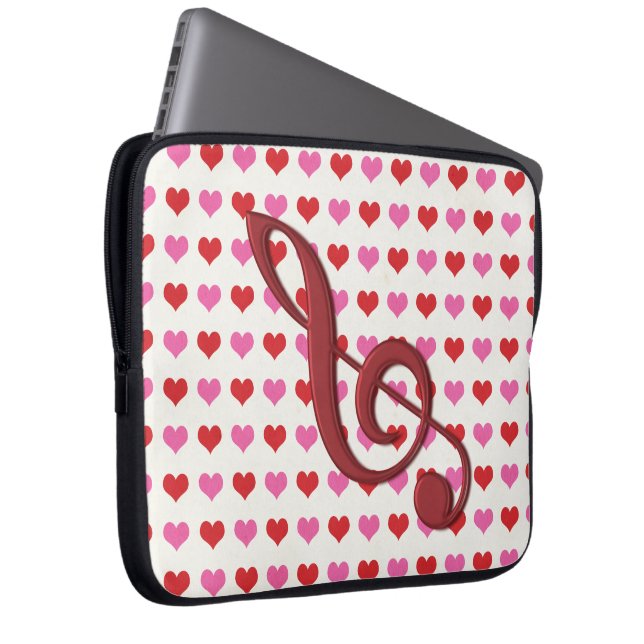 Capa Para Notebook Red Treble Clef Love Corações Música (Frente Esquerda)