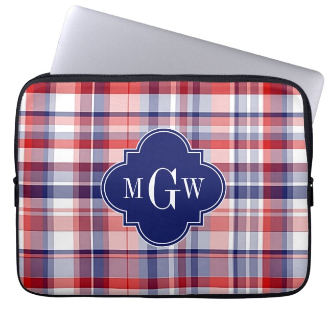 Capa Para Notebook Red White Blue Preppy Madras Monograma (Frente)