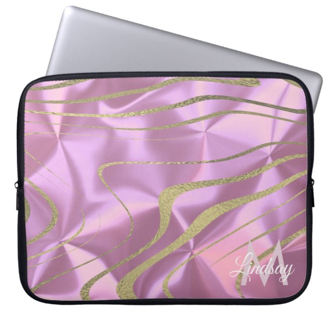 Capa Para Notebook Redemoinho de Faux Dourado Rosa Monogramado (Frente)