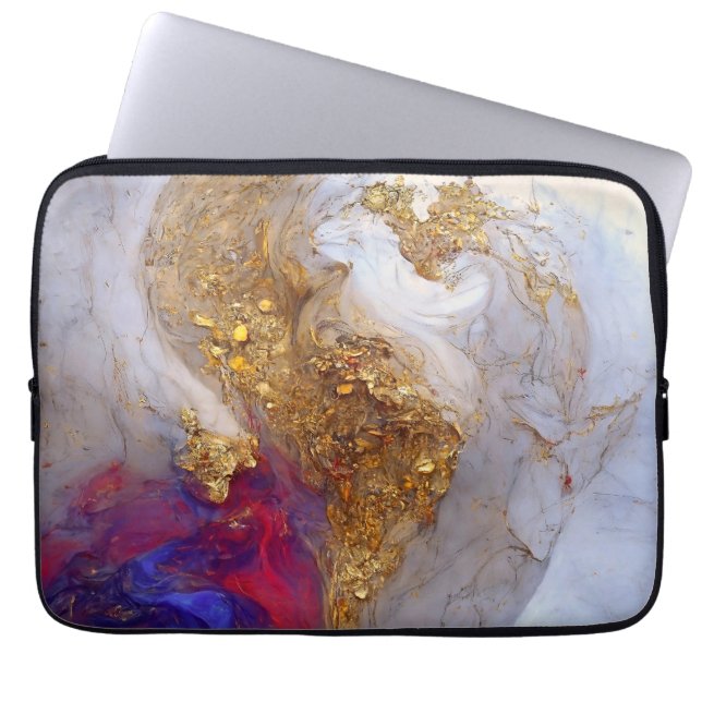 Capa Para Notebook Redemoinho de Mármore Branco com Ouro Líquido (Frente)
