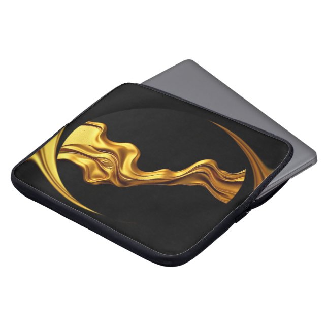 Capa Para Notebook Redemoinho Opulento Líquido Ouro Preto Monocromáti (Frente Topo)