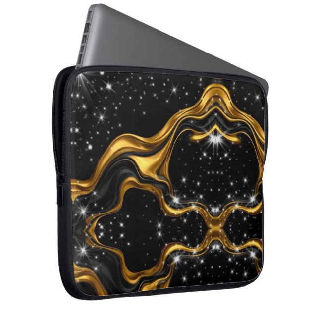 Capa Para Notebook Redemoinho Opulento Líquido Ouro Preto Monocromáti (Frente Esquerda)