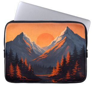 Capa Para Notebook Reflexo do Pôr do Sol na Montanha com Céu Laranja