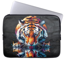 Capa Para Notebook Reflexo do Tigre Bebendo Água