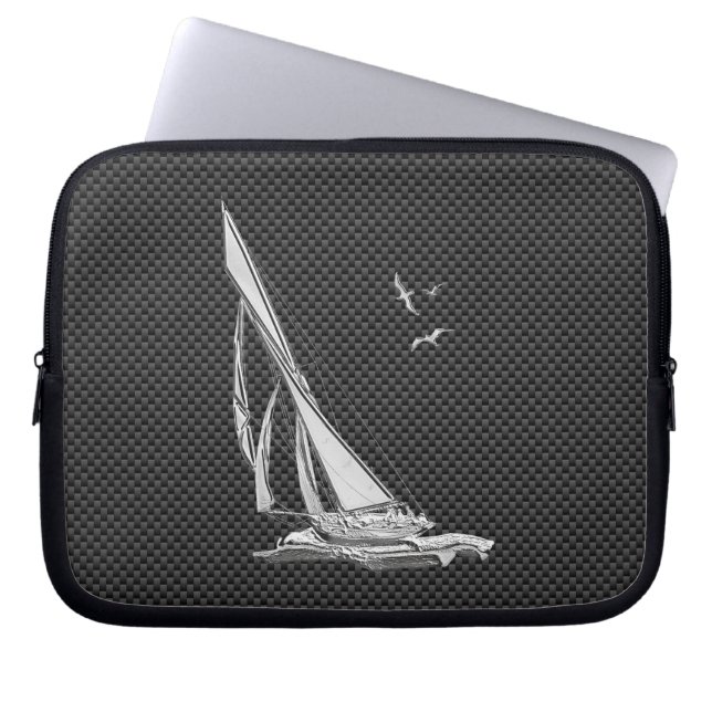 Capa Para Notebook Regata de prata do veleiro na fibra do carbono (Frente)