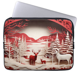 Capa Para Notebook Reindeiros 3D em inverno Florestal