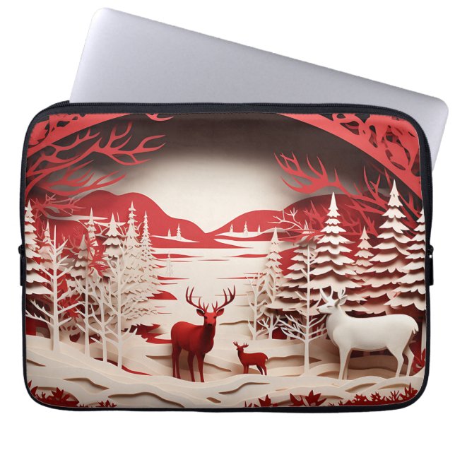 Capa Para Notebook Reindeiros 3D em inverno Florestal (Frente)