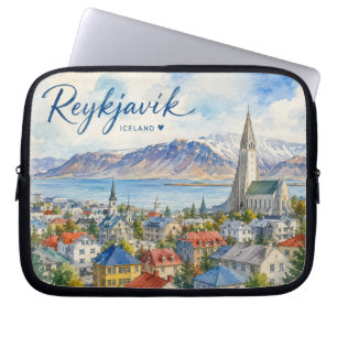 Capa Para Notebook Reiquiavique Islândia souvenir aquarela