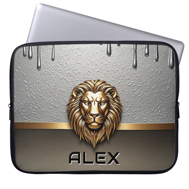 Capa Para Notebook Relevo de Leão Dourado com Textura Metálica 🦁 (Frente)