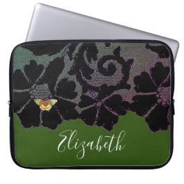 Capa Para Notebook Renda preta com borboleta em manga de neoprene ver