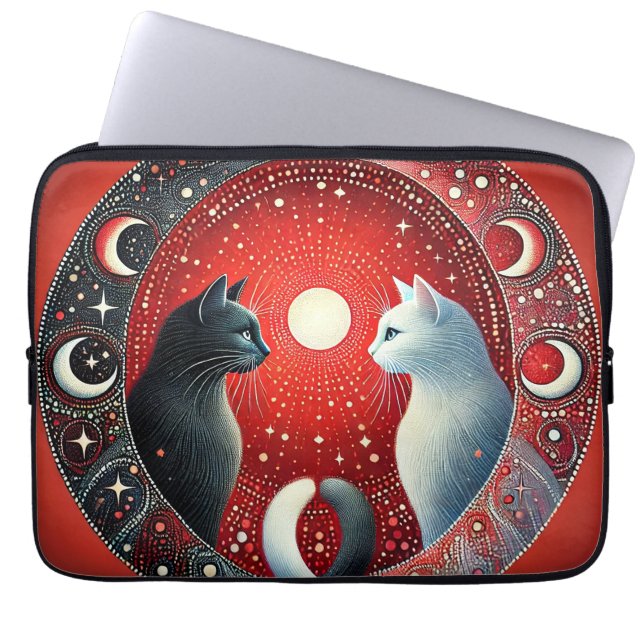 Capa Para Notebook Representação Artística de Gatos Yin e Yang (Frente)