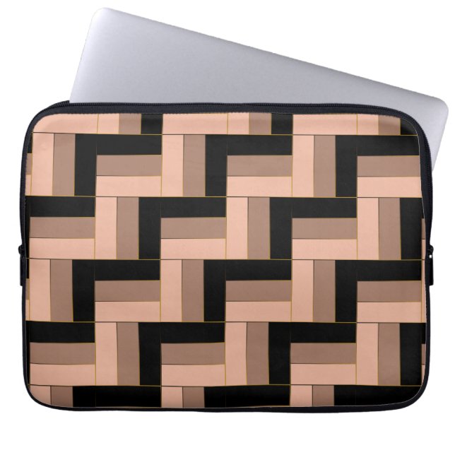 Capa Para Notebook Retângulos Geométricos Pretos de Mocha Castanho (Frente)